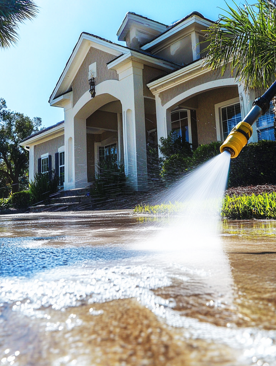 Pressure washing drive way by spotless exterior care